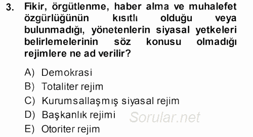 Karşılaştırmalı Siyasal Sistemler 2013 - 2014 Ara Sınavı 3.Soru