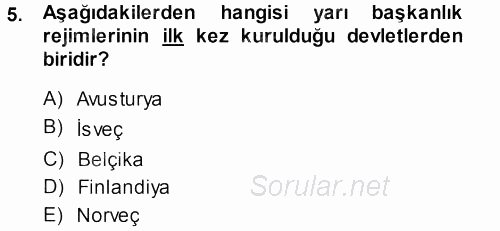 Karşılaştırmalı Siyasal Sistemler 2013 - 2014 Ara Sınavı 5.Soru