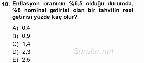 Portföy Yönetimi 2014 - 2015 Ara Sınavı 10.Soru