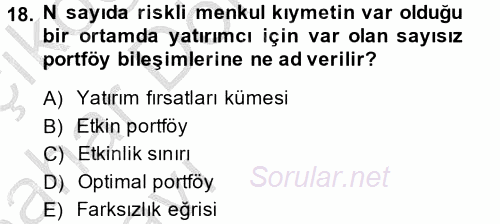 Portföy Yönetimi 2014 - 2015 Ara Sınavı 18.Soru