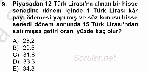 Portföy Yönetimi 2014 - 2015 Ara Sınavı 9.Soru