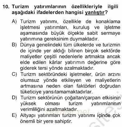 Turizm Ekonomisi 2012 - 2013 Ara Sınavı 10.Soru