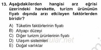 Turizm Ekonomisi 2012 - 2013 Ara Sınavı 13.Soru