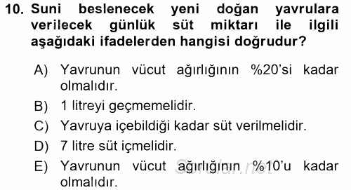 Doğum Bilgisi ve Suni Tohumlama 2016 - 2017 Dönem Sonu Sınavı 10.Soru