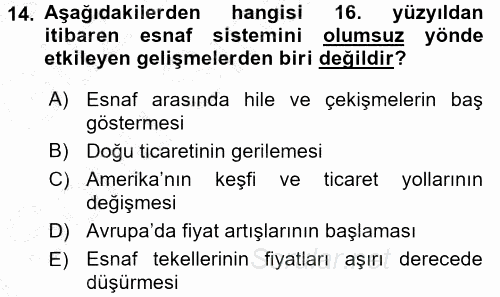 Osmanlı İktisat Tarihi 2015 - 2016 Dönem Sonu Sınavı 14.Soru