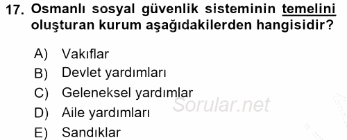 Osmanlı İktisat Tarihi 2015 - 2016 Dönem Sonu Sınavı 17.Soru