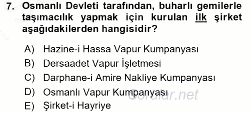 Osmanlı İktisat Tarihi 2015 - 2016 Dönem Sonu Sınavı 7.Soru