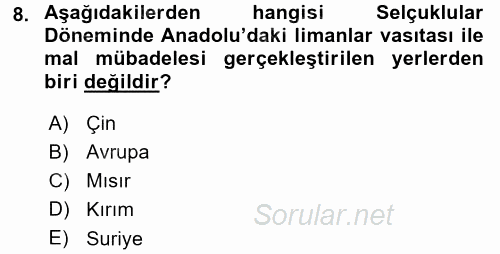 Osmanlı İktisat Tarihi 2015 - 2016 Dönem Sonu Sınavı 8.Soru