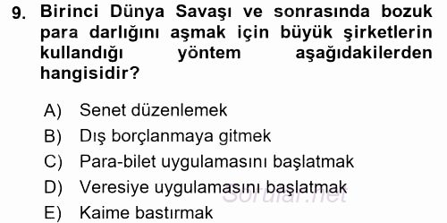 Osmanlı İktisat Tarihi 2015 - 2016 Dönem Sonu Sınavı 9.Soru