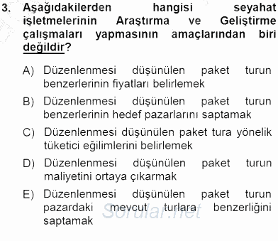 Tur Planlaması ve Yönetimi 2014 - 2015 Ara Sınavı 3.Soru
