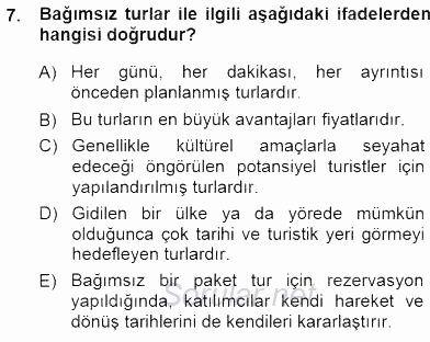 Tur Planlaması ve Yönetimi 2014 - 2015 Ara Sınavı 7.Soru