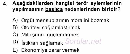 Özel Güvenlik Hizmetlerinde Güvenlik Önlemleri 2014 - 2015 Dönem Sonu Sınavı 4.Soru