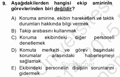 Özel Güvenlik Hizmetlerinde Güvenlik Önlemleri 2014 - 2015 Dönem Sonu Sınavı 9.Soru