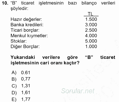 Mali Analiz 2016 - 2017 3 Ders Sınavı 10.Soru