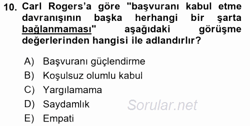 Görüşme Teknikleri 2015 - 2016 Tek Ders Sınavı 10.Soru