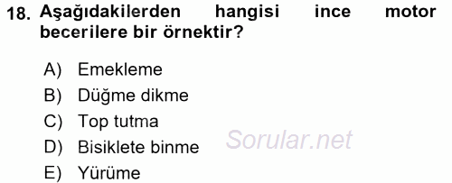 Çocuk Gelişimde Normal Ve Atipik Gelişim 2017 - 2018 Ara Sınavı 18.Soru