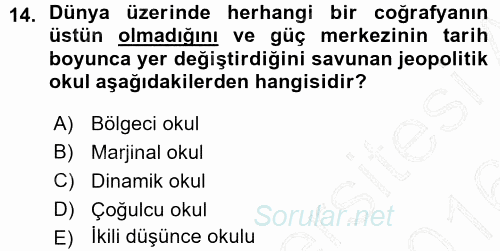 Uluslararası İlişkiler Kuramları 1 2015 - 2016 Ara Sınavı 14.Soru