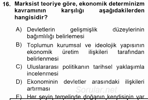 Uluslararası İlişkiler Kuramları 1 2015 - 2016 Ara Sınavı 16.Soru