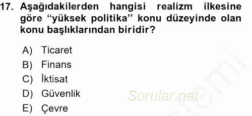 Uluslararası İlişkiler Kuramları 1 2015 - 2016 Ara Sınavı 17.Soru