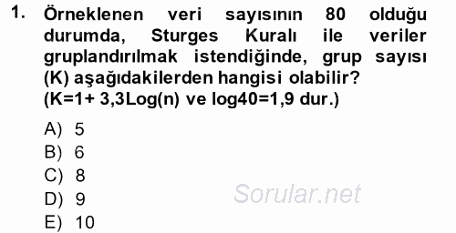 Coğrafi Bilgi Sistemleri İçin Temel İstatistik 2014 - 2015 Ara Sınavı 1.Soru