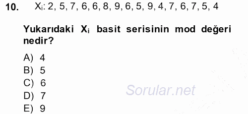 Coğrafi Bilgi Sistemleri İçin Temel İstatistik 2014 - 2015 Ara Sınavı 10.Soru