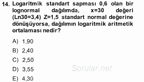 Coğrafi Bilgi Sistemleri İçin Temel İstatistik 2014 - 2015 Ara Sınavı 14.Soru