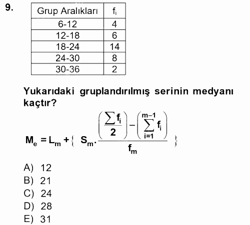 Coğrafi Bilgi Sistemleri İçin Temel İstatistik 2014 - 2015 Ara Sınavı 9.Soru