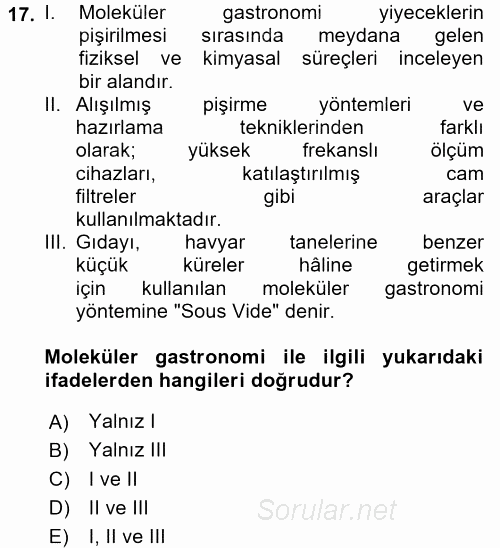 Menü Yönetimi 2017 - 2018 3 Ders Sınavı 17.Soru