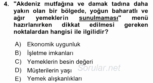 Menü Yönetimi 2017 - 2018 3 Ders Sınavı 4.Soru