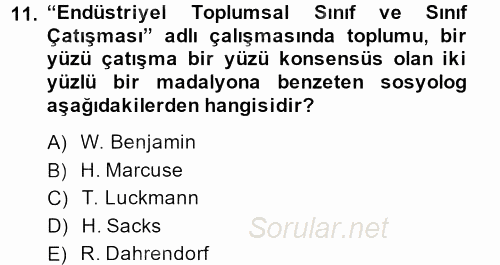 Modern Sosyoloji Tarihi 2014 - 2015 Ara Sınavı 11.Soru