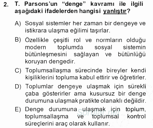 Modern Sosyoloji Tarihi 2014 - 2015 Ara Sınavı 2.Soru