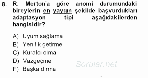 Modern Sosyoloji Tarihi 2014 - 2015 Ara Sınavı 8.Soru