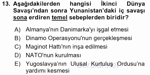 Siyasi Tarih 2 2017 - 2018 Ara Sınavı 13.Soru