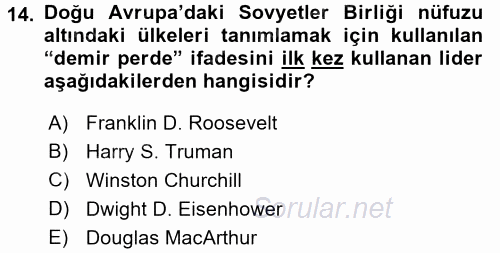 Siyasi Tarih 2 2017 - 2018 Ara Sınavı 14.Soru