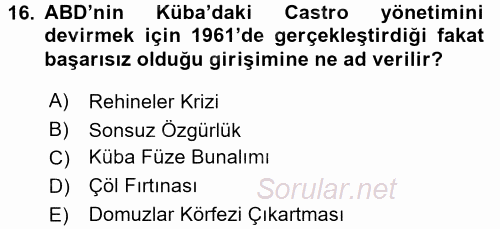 Siyasi Tarih 2 2017 - 2018 Ara Sınavı 16.Soru