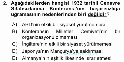 Siyasi Tarih 2 2017 - 2018 Ara Sınavı 2.Soru