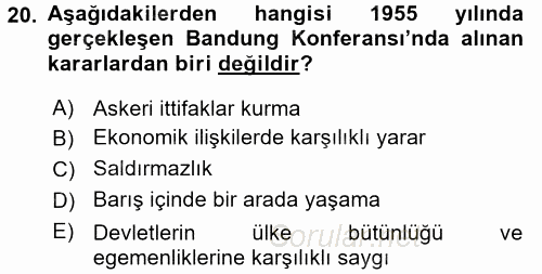 Siyasi Tarih 2 2017 - 2018 Ara Sınavı 20.Soru