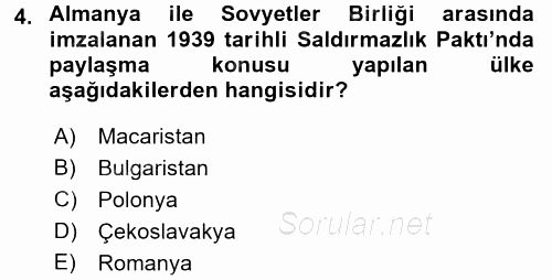 Siyasi Tarih 2 2017 - 2018 Ara Sınavı 4.Soru