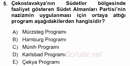 Siyasi Tarih 2 2017 - 2018 Ara Sınavı 5.Soru