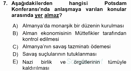 Siyasi Tarih 2 2017 - 2018 Ara Sınavı 7.Soru