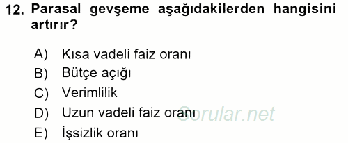 Ekonominin Güncel Sorunları 2017 - 2018 3 Ders Sınavı 12.Soru