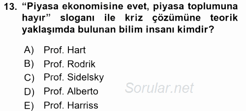 Ekonominin Güncel Sorunları 2017 - 2018 3 Ders Sınavı 13.Soru
