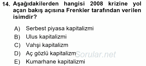 Ekonominin Güncel Sorunları 2017 - 2018 3 Ders Sınavı 14.Soru