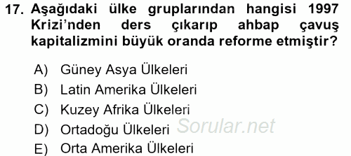 Ekonominin Güncel Sorunları 2017 - 2018 3 Ders Sınavı 17.Soru