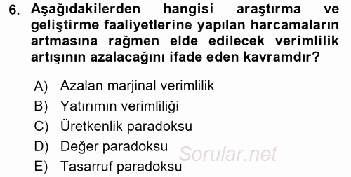 Ekonominin Güncel Sorunları 2017 - 2018 3 Ders Sınavı 6.Soru