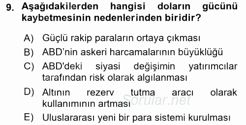 Ekonominin Güncel Sorunları 2017 - 2018 3 Ders Sınavı 9.Soru