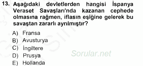 Orta Çağ-Yeni Çağ Avrupa Tarihi 2014 - 2015 Dönem Sonu Sınavı 13.Soru