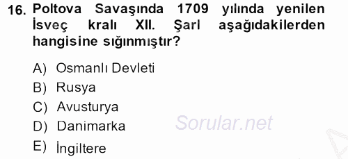 Orta Çağ-Yeni Çağ Avrupa Tarihi 2014 - 2015 Dönem Sonu Sınavı 16.Soru