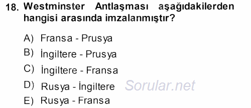 Orta Çağ-Yeni Çağ Avrupa Tarihi 2014 - 2015 Dönem Sonu Sınavı 18.Soru