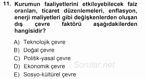 Halkla İlişkiler Yönetimi 2013 - 2014 Tek Ders Sınavı 11.Soru
